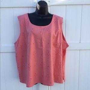 Denim & Co. Sleeveless Coral Embroidery Top. 3X